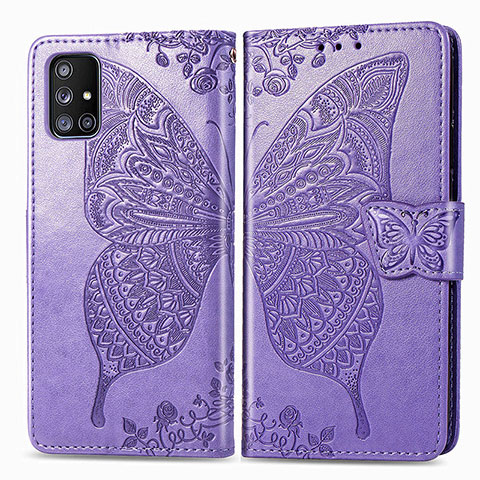 Handytasche Stand Schutzhülle Flip Leder Hülle Schmetterling für Samsung Galaxy A51 4G Helles Lila