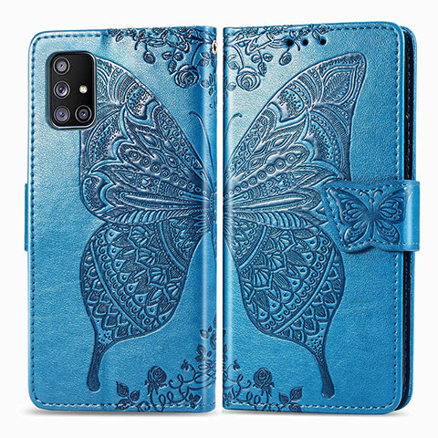 Handytasche Stand Schutzhülle Flip Leder Hülle Schmetterling für Samsung Galaxy A51 5G Blau