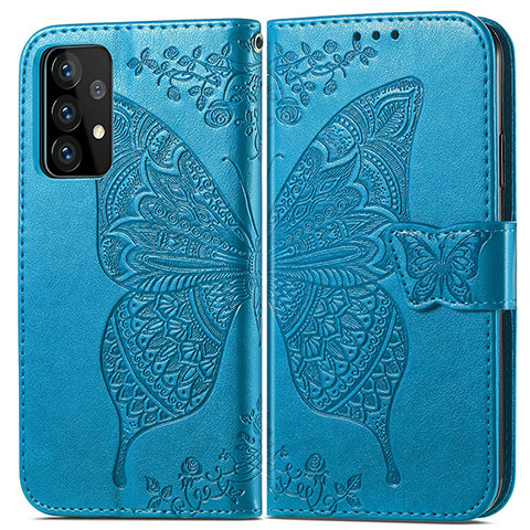 Handytasche Stand Schutzhülle Flip Leder Hülle Schmetterling für Samsung Galaxy A52 4G Blau