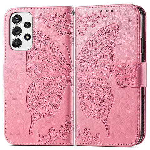 Handytasche Stand Schutzhülle Flip Leder Hülle Schmetterling für Samsung Galaxy A73 5G Pink