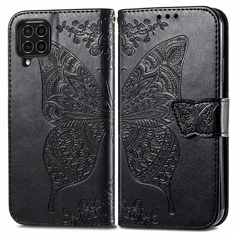 Handytasche Stand Schutzhülle Flip Leder Hülle Schmetterling für Samsung Galaxy F62 5G Schwarz