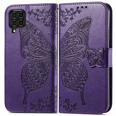 Handytasche Stand Schutzhülle Flip Leder Hülle Schmetterling für Samsung Galaxy F62 5G Violett