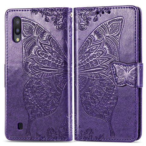 Handytasche Stand Schutzhülle Flip Leder Hülle Schmetterling für Samsung Galaxy M10 Violett