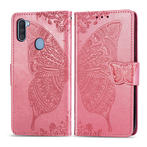 Handytasche Stand Schutzhülle Flip Leder Hülle Schmetterling für Samsung Galaxy M11 Pink