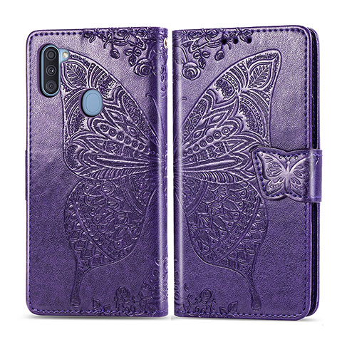 Handytasche Stand Schutzhülle Flip Leder Hülle Schmetterling für Samsung Galaxy M11 Violett