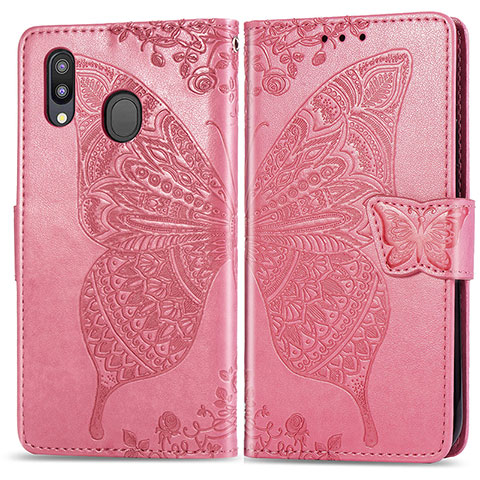 Handytasche Stand Schutzhülle Flip Leder Hülle Schmetterling für Samsung Galaxy M20 Pink