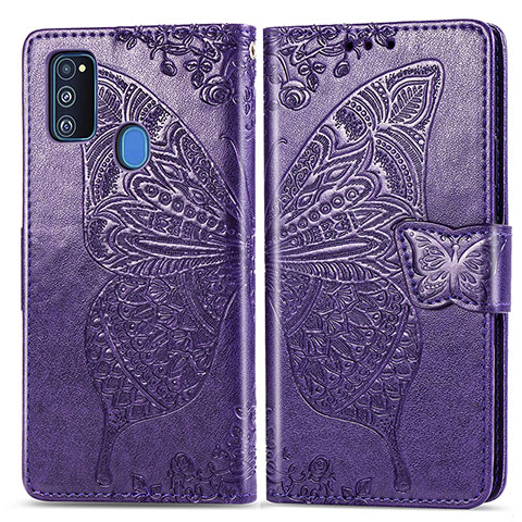 Handytasche Stand Schutzhülle Flip Leder Hülle Schmetterling für Samsung Galaxy M21 Violett