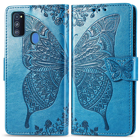 Handytasche Stand Schutzhülle Flip Leder Hülle Schmetterling für Samsung Galaxy M30s Blau