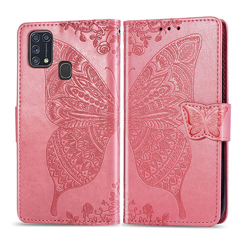 Handytasche Stand Schutzhülle Flip Leder Hülle Schmetterling für Samsung Galaxy M31 Pink