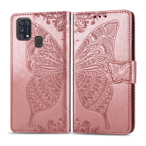 Handytasche Stand Schutzhülle Flip Leder Hülle Schmetterling für Samsung Galaxy M31 Rosa