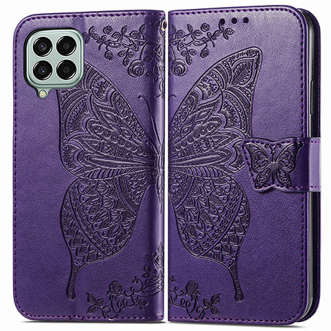 Handytasche Stand Schutzhülle Flip Leder Hülle Schmetterling für Samsung Galaxy M33 5G Violett