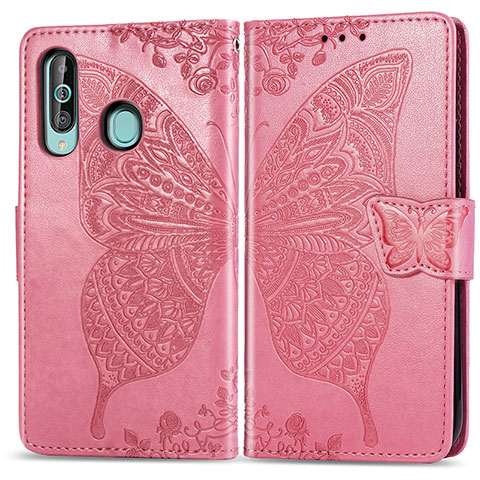 Handytasche Stand Schutzhülle Flip Leder Hülle Schmetterling für Samsung Galaxy M40 Pink