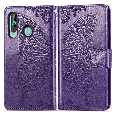 Handytasche Stand Schutzhülle Flip Leder Hülle Schmetterling für Samsung Galaxy M40 Violett