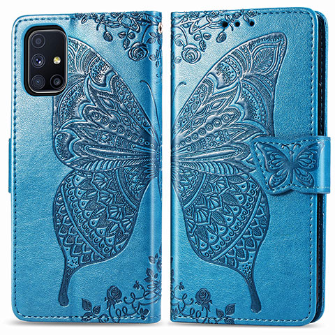 Handytasche Stand Schutzhülle Flip Leder Hülle Schmetterling für Samsung Galaxy M51 Blau