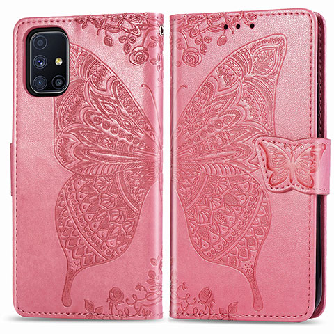 Handytasche Stand Schutzhülle Flip Leder Hülle Schmetterling für Samsung Galaxy M51 Pink