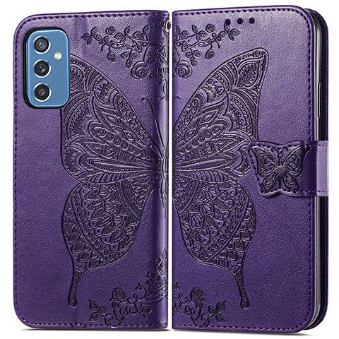 Handytasche Stand Schutzhülle Flip Leder Hülle Schmetterling für Samsung Galaxy M52 5G Violett