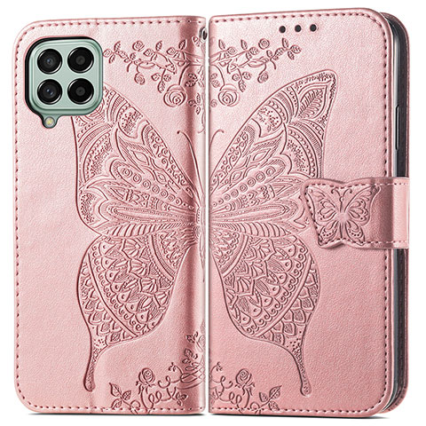 Handytasche Stand Schutzhülle Flip Leder Hülle Schmetterling für Samsung Galaxy M53 5G Rosa