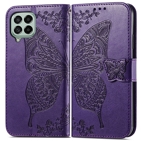 Handytasche Stand Schutzhülle Flip Leder Hülle Schmetterling für Samsung Galaxy M53 5G Violett