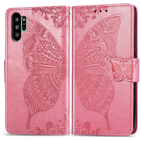 Handytasche Stand Schutzhülle Flip Leder Hülle Schmetterling für Samsung Galaxy Note 10 Plus 5G Pink