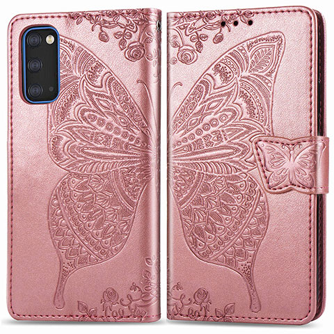 Handytasche Stand Schutzhülle Flip Leder Hülle Schmetterling für Samsung Galaxy S20 5G Rosa