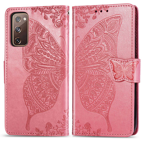 Handytasche Stand Schutzhülle Flip Leder Hülle Schmetterling für Samsung Galaxy S20 FE 4G Pink