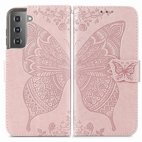 Handytasche Stand Schutzhülle Flip Leder Hülle Schmetterling für Samsung Galaxy S21 5G Rosa