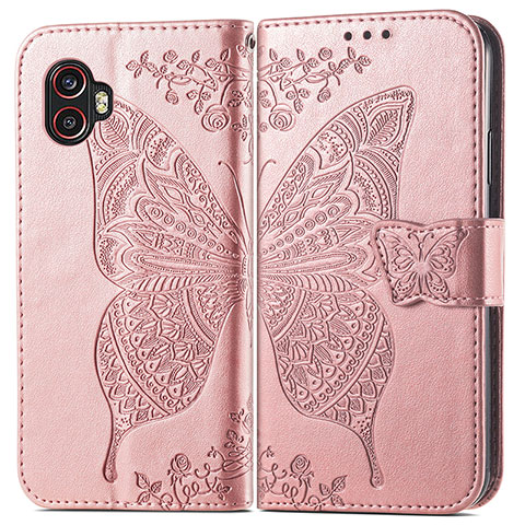 Handytasche Stand Schutzhülle Flip Leder Hülle Schmetterling für Samsung Galaxy XCover 6 Pro 5G Rosa