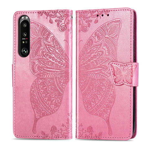 Handytasche Stand Schutzhülle Flip Leder Hülle Schmetterling für Sony Xperia 1 III Pink