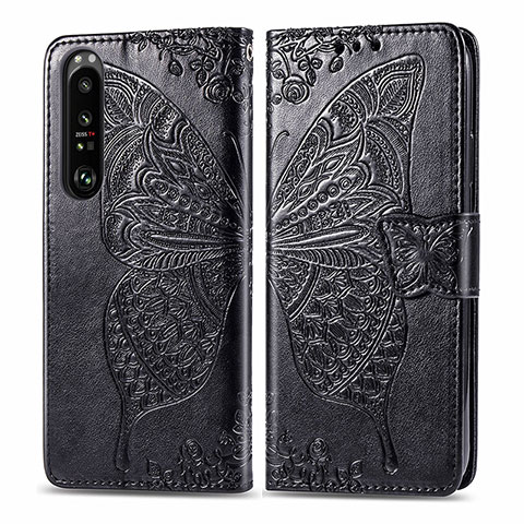 Handytasche Stand Schutzhülle Flip Leder Hülle Schmetterling für Sony Xperia 1 III Schwarz