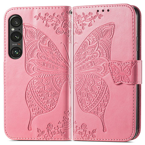 Handytasche Stand Schutzhülle Flip Leder Hülle Schmetterling für Sony Xperia 1 V Pink