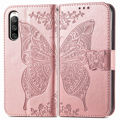 Handytasche Stand Schutzhülle Flip Leder Hülle Schmetterling für Sony Xperia 10 IV SO-52C Rosa