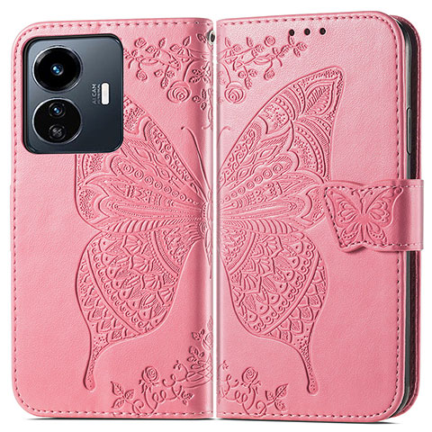 Handytasche Stand Schutzhülle Flip Leder Hülle Schmetterling für Vivo iQOO Z6 Lite 5G Pink