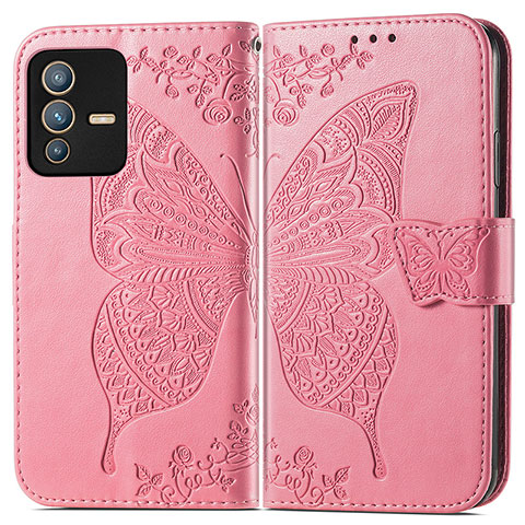 Handytasche Stand Schutzhülle Flip Leder Hülle Schmetterling für Vivo V23 Pro 5G Pink