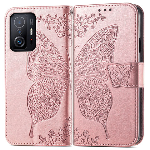 Handytasche Stand Schutzhülle Flip Leder Hülle Schmetterling für Xiaomi Mi 11T 5G Rosa