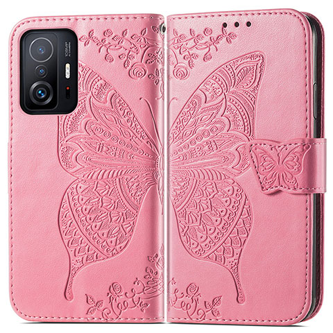 Handytasche Stand Schutzhülle Flip Leder Hülle Schmetterling für Xiaomi Mi 11T Pro 5G Pink