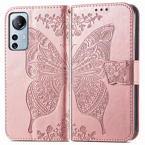 Handytasche Stand Schutzhülle Flip Leder Hülle Schmetterling für Xiaomi Mi 12 Pro 5G Rosa