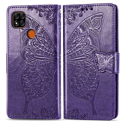 Handytasche Stand Schutzhülle Flip Leder Hülle Schmetterling für Xiaomi POCO C3 Violett