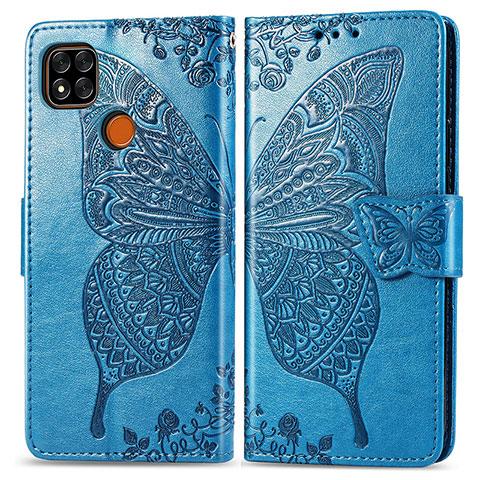 Handytasche Stand Schutzhülle Flip Leder Hülle Schmetterling für Xiaomi POCO C31 Blau