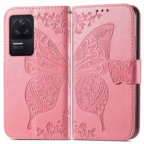 Handytasche Stand Schutzhülle Flip Leder Hülle Schmetterling für Xiaomi Poco F4 5G Pink