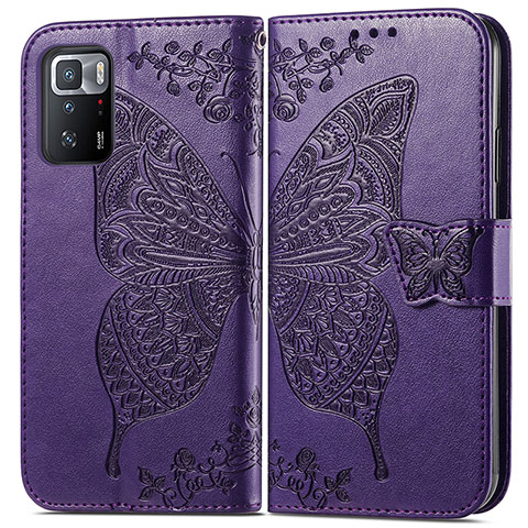Handytasche Stand Schutzhülle Flip Leder Hülle Schmetterling für Xiaomi Poco X3 GT 5G Violett