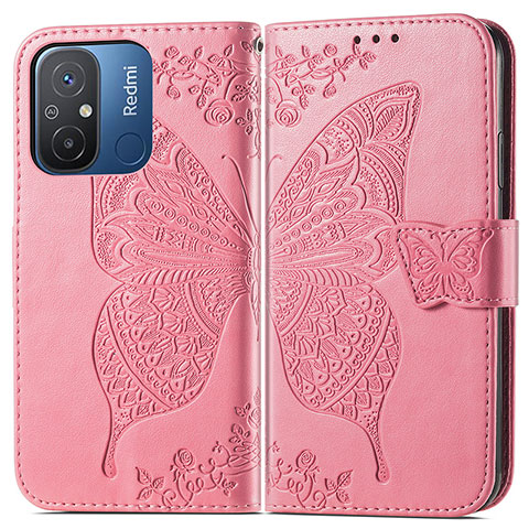 Handytasche Stand Schutzhülle Flip Leder Hülle Schmetterling für Xiaomi Redmi 11A 4G Pink