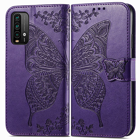 Handytasche Stand Schutzhülle Flip Leder Hülle Schmetterling für Xiaomi Redmi 9T 4G Violett
