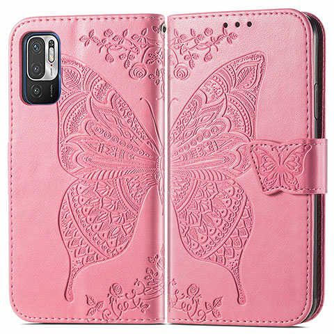 Handytasche Stand Schutzhülle Flip Leder Hülle Schmetterling für Xiaomi Redmi Note 10 5G Pink