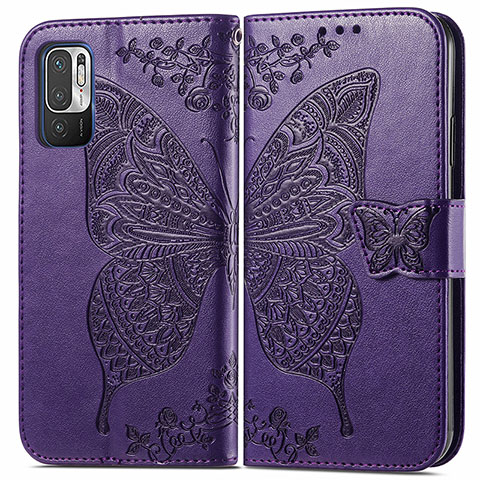 Handytasche Stand Schutzhülle Flip Leder Hülle Schmetterling für Xiaomi Redmi Note 10 5G Violett