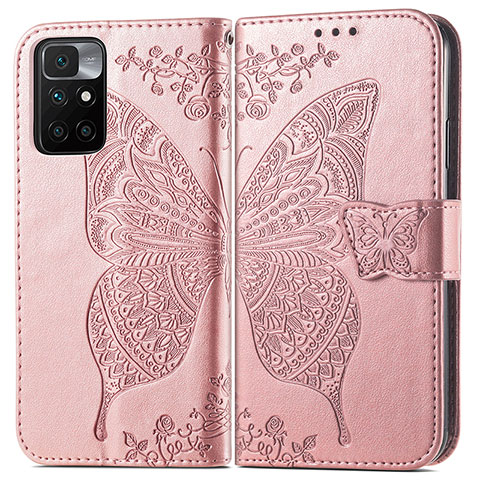 Handytasche Stand Schutzhülle Flip Leder Hülle Schmetterling für Xiaomi Redmi Note 11 4G (2021) Rosa