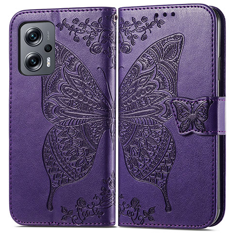 Handytasche Stand Schutzhülle Flip Leder Hülle Schmetterling für Xiaomi Redmi Note 11T Pro+ Plus 5G Violett