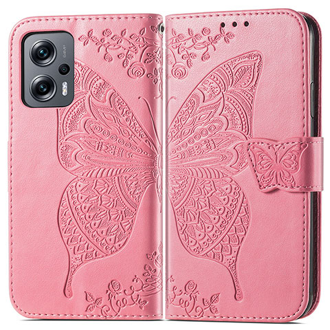 Handytasche Stand Schutzhülle Flip Leder Hülle Schmetterling für Xiaomi Redmi Note 12T Pro 5G Pink