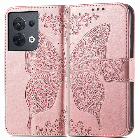 Handytasche Stand Schutzhülle Flip Leder Hülle Schmetterling für Xiaomi Redmi Note 13 Pro 5G Rosa