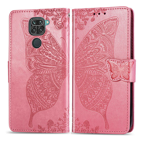 Handytasche Stand Schutzhülle Flip Leder Hülle Schmetterling für Xiaomi Redmi Note 9 Pink