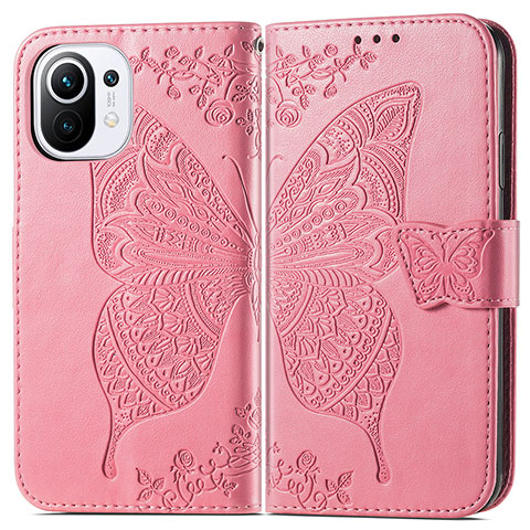 Handytasche Stand Schutzhülle Flip Leder Hülle Schmetterling L02 für Xiaomi Mi 11 5G Pink